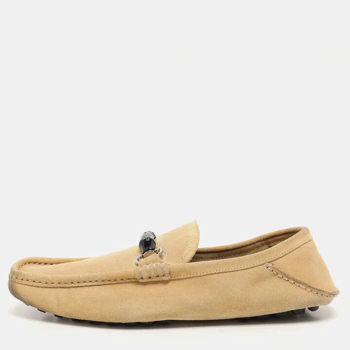 Gucci Yellow Suede Horsebit Slip On Loafers Size 42.5