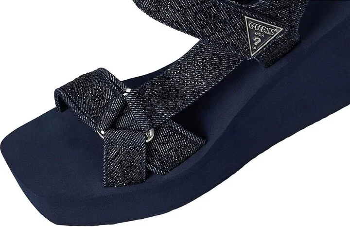 GUESS Dawsin Women's Sandals Black Denim Rhinestone Logo : 7 M, Synthetic - Image 7