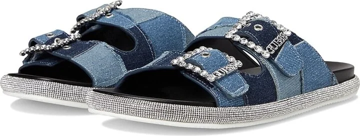 GUESS Funzya Women's Wedge Shoes Medium Blue Denim Patchwork : 6 M, Rubber