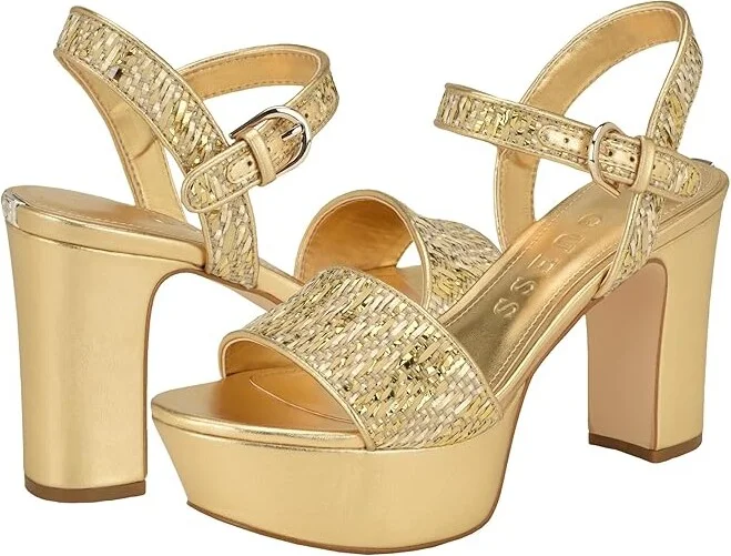 GUESS Haldem Women's Sandals Gold : 6 M, Leather/Rubber