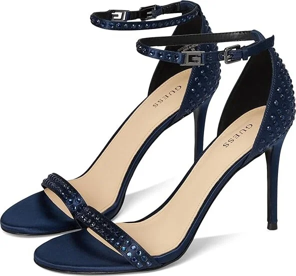 GUESS Kabaile Women's Sandals Navy Satin : 7 M, Satin/Synthetic