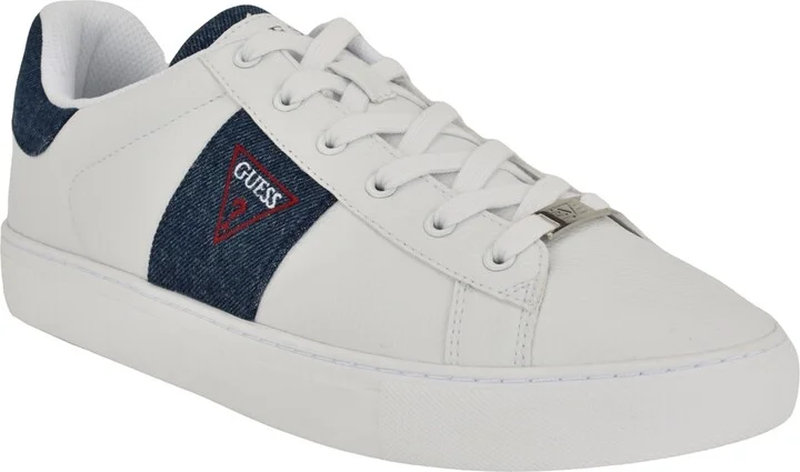 Guess Men's Bertell Round Toe Lace Up Fashion Sneakers - White, Denim multi