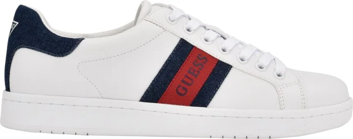 Guess Men's Letoro Low Top Lace Up Casual Sneakers - White, Denim, Red - Image 2