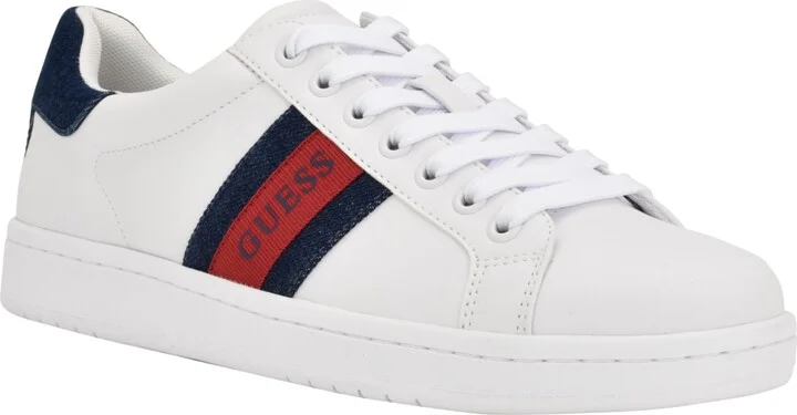 Guess Men's Letoro Low Top Lace Up Casual Sneakers - White, Denim, Red