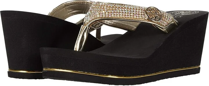 GUESS Sarraly Women's Wedge Shoes Gold : 5 M, Synthetic