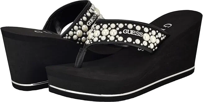 GUESS Silus Women's Sandals Black : 9 M, Leather/Synthetic