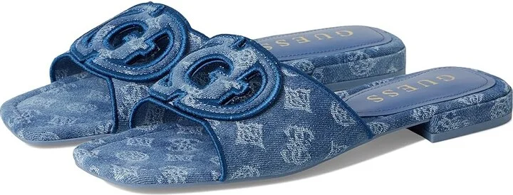 GUESS Tarishae Women's Sandals Medium Blue Denim/White Logo : 6 M, Synthetic