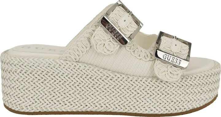 Guess Women's Binks Double-Buckle Woven Platform Wedge Sandals - Image 2