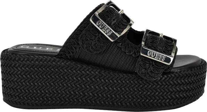Guess Women's Binks Double-Buckle Woven Platform Wedge Sandals - Image 7