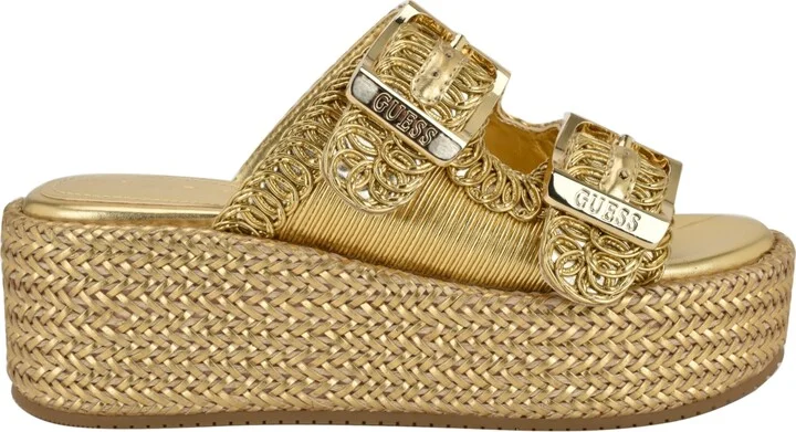 Guess Women's Binks Double-Buckle Woven Platform Wedge Sandals - Image 11