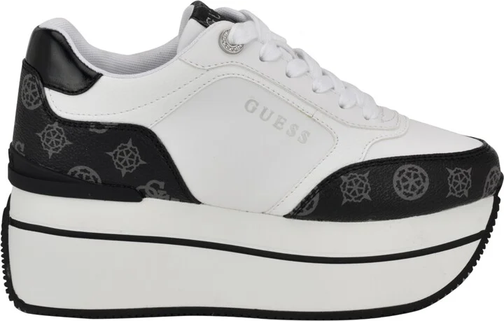 Guess Women's Camrio Casual Double Platform Lace Up Sneakers - White/Black Multi Logo - Image 2