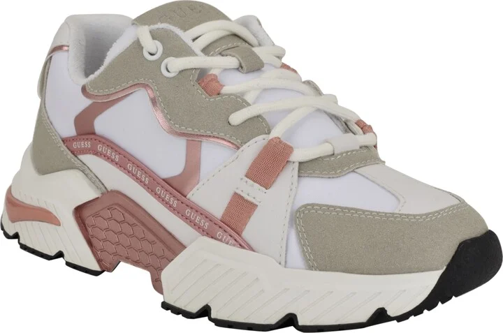 Guess Women's Carrli Sporty Chunky Lace-Up Sneakers - White/Rose Pink Multi