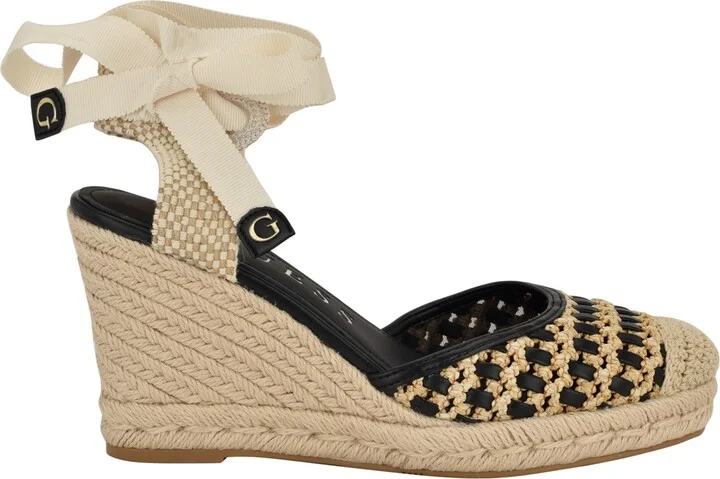 Guess Women's Cylenam Ankle Wrap Espadrille Wedge Sandals - Black/Light Natural - Image 2