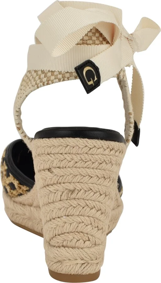 Guess Women's Cylenam Ankle Wrap Espadrille Wedge Sandals - Black/Light Natural - Image 3