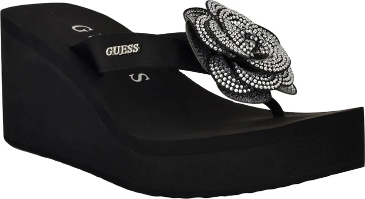 Guess Women's Damani Rhinestone Flower Eva Platform Wedge Sandals