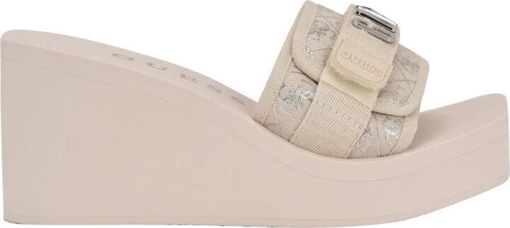 Guess Women's Dellean Quattro Eva Single Band Logo Eva Wedge Sandals - Light Natural, Silver - Image 2