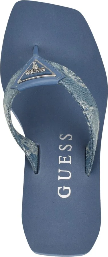 Guess Women's Demmey Logo Thong Square Toe Wedge Sandals - Dark Blue Denim - Textile, Manmade - Image 4