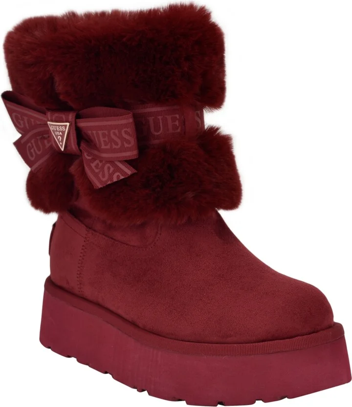 Guess Women's Denla Cold Weather Faux Fur Cozy Booties