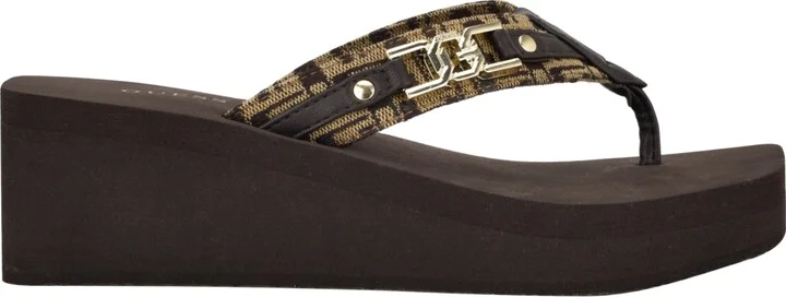 Guess Women's Ediva Wedges with Hardware and Heritage Logo Fabric Sandals - Image 2