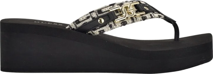 Guess Women's Ediva Wedges with Hardware and Heritage Logo Fabric Sandals - Image 6