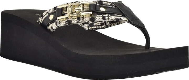 Guess Women's Ediva Wedges with Hardware and Heritage Logo Fabric Sandals - Image 10