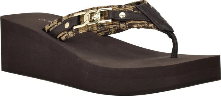 Guess Women's Ediva Wedges with Hardware and Heritage Logo Fabric Sandals