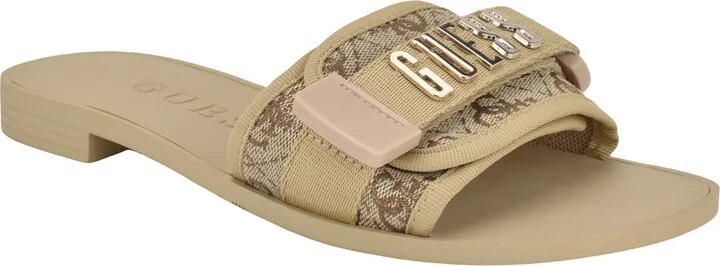 Guess Women's Elyze Quattro G Slip-On Slide Flat Sandals - Natural/Gold