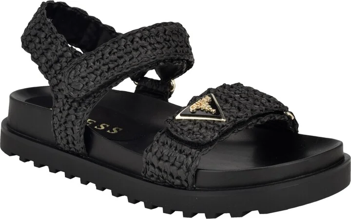 Guess Women's Fabrica Open Toe Slide Footbed Raffia Sandals