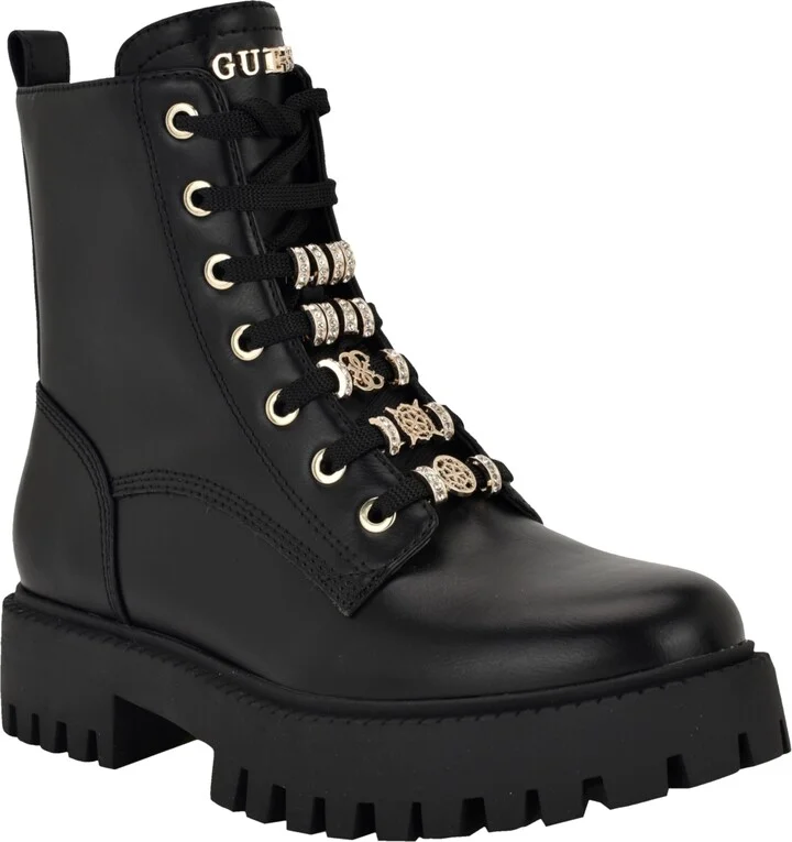 Guess Women's Fionaa Charms Lace-Up Lug Sole Combat Boots