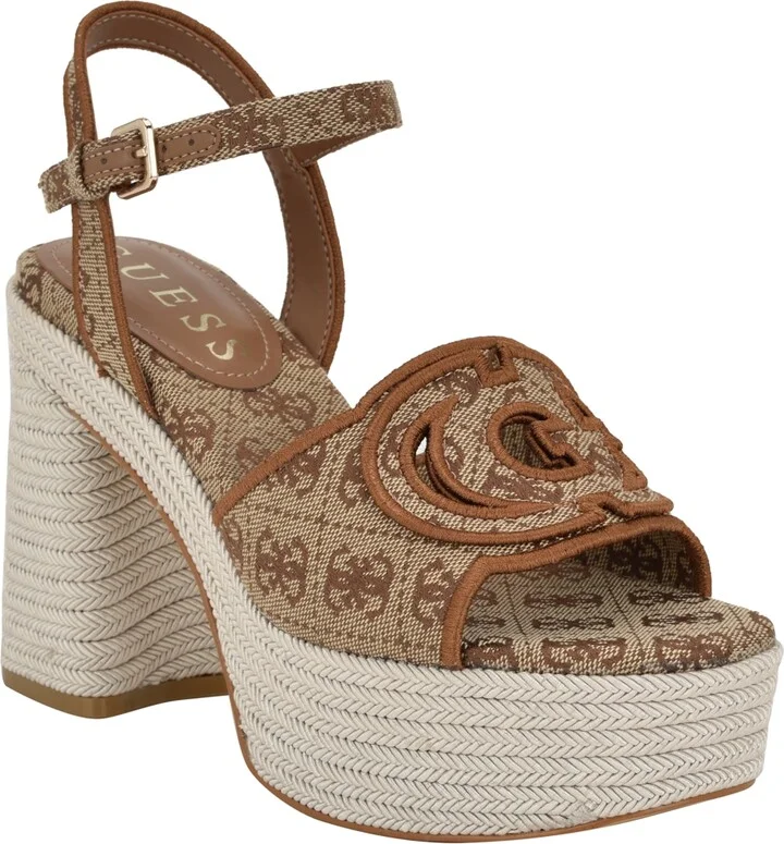 Guess Women's Formaly-g Cutout Fabric Logo Platform Espadrille Sandals