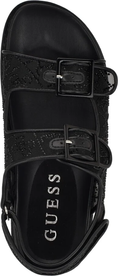Guess Women's Frella Two Band Embellished Footbed Sandals - Black/White Rhinestone Logo Mesh - Image 4