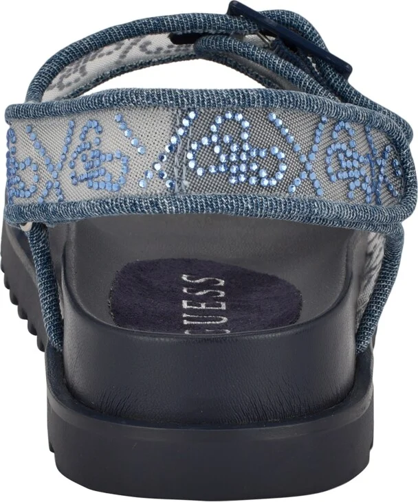 Guess Women's Frella Two Band Embellished Footbed Sandals - Black/White Rhinestone Logo Mesh - Image 7