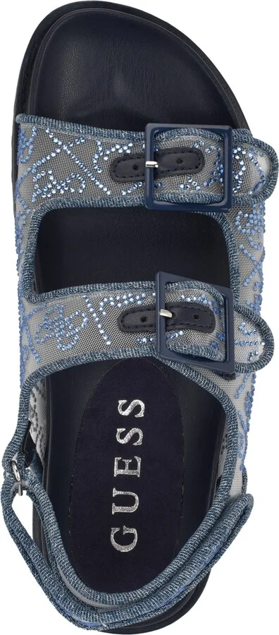 Guess Women's Frella Two Band Embellished Footbed Sandals - Black/White Rhinestone Logo Mesh - Image 8