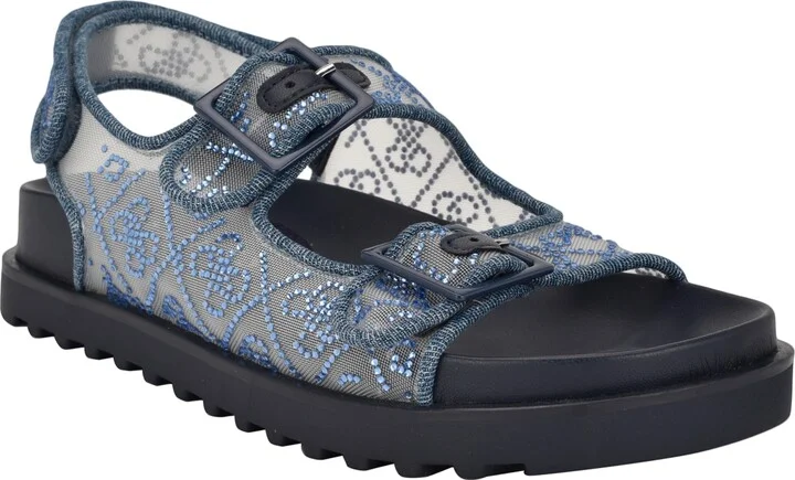 Medium Blue Denim Rhinestone Logo Mesh