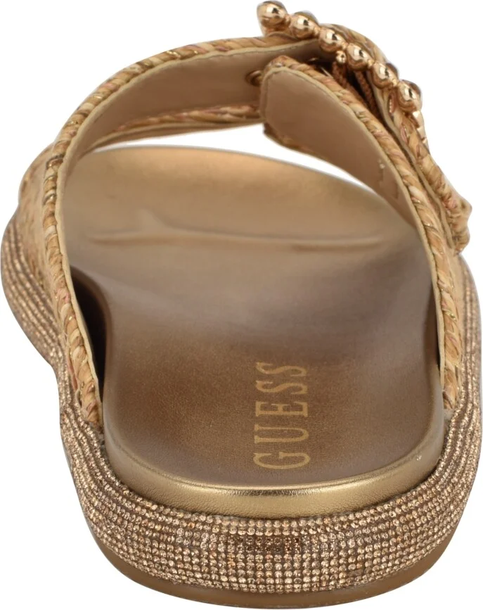 Guess Women's Funzya Embellished Double Band Footbed Sandals - Light Natural Straw/Raffia - Image 3