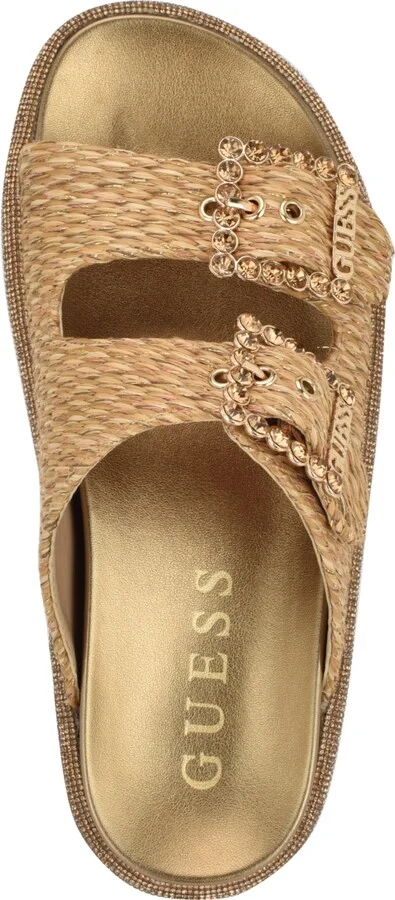 Guess Women's Funzya Embellished Double Band Footbed Sandals - Light Natural Straw/Raffia - Image 4