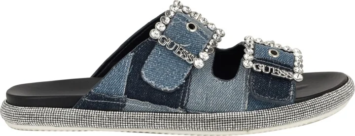 Guess Women's Funzya Embellished Double Band Footbed Sandals - Light Natural Straw/Raffia - Image 6