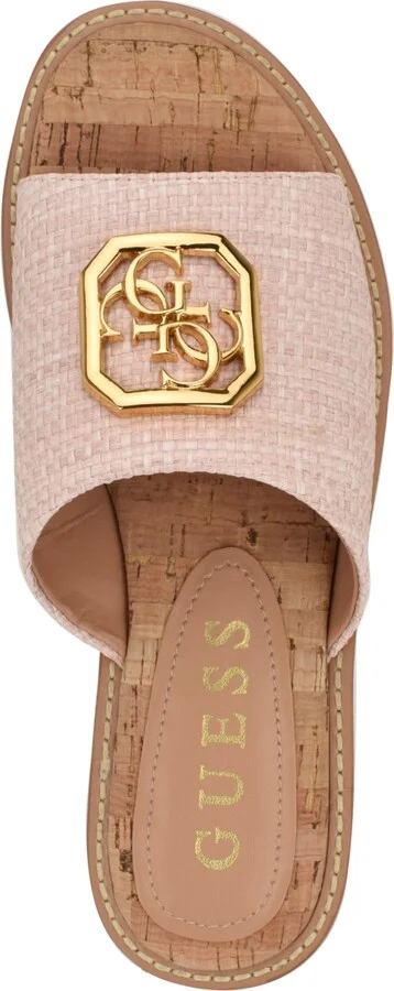 Guess Women's Graysie Quattro G Embellished Flat Sandal - Light Pink Raffia/Straw - Image 4