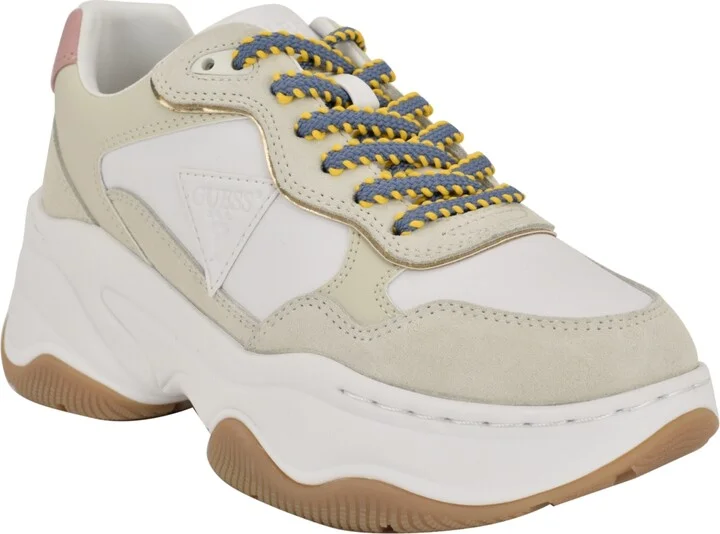 Guess Women's Happy Lace Up Chunky Outsole Retro Jogger Sneakers - White/Grey Multi