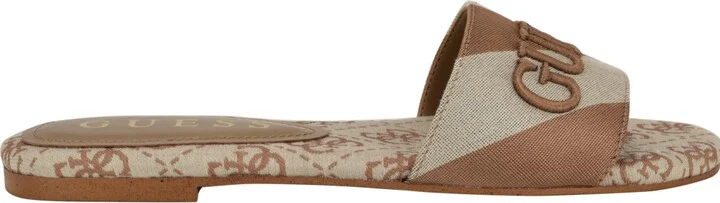 Guess Women's Harini Slip-On Logo Flat Sandals - Medium Brown/White Stripe Multi - Image 2