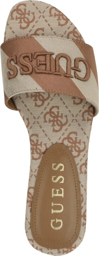 Guess Women's Harini Slip-On Logo Flat Sandals - Medium Brown/White Stripe Multi - Image 4