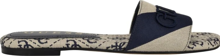Guess Women's Harini Slip-On Logo Flat Sandals - Medium Brown/White Stripe Multi - Image 6
