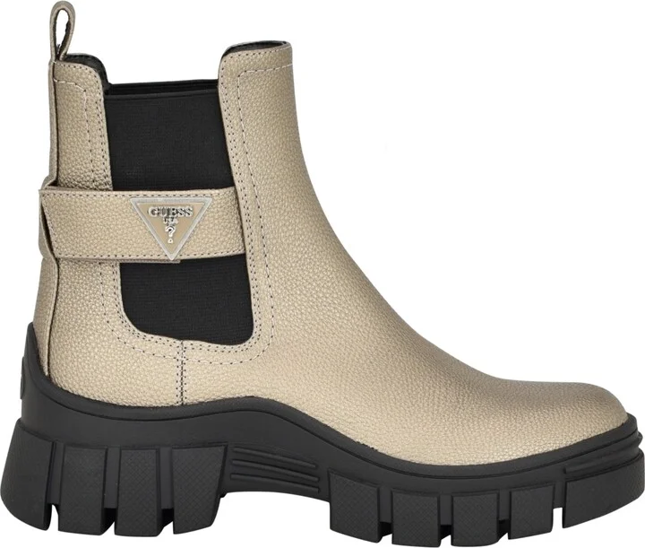 Guess Women's Hensly Lug Sole Side Gore Chelsea Booties - Pewter- Faux Leather- Polyurethane, Text - Image 2