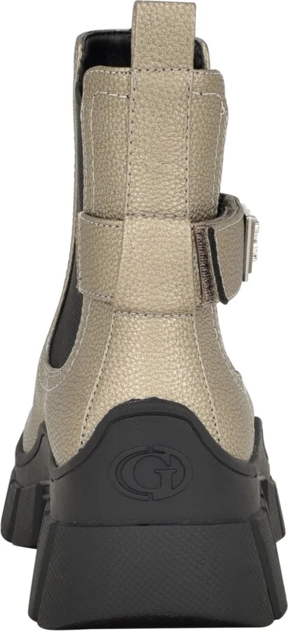 Guess Women's Hensly Lug Sole Side Gore Chelsea Booties - Pewter- Faux Leather- Polyurethane, Text - Image 3