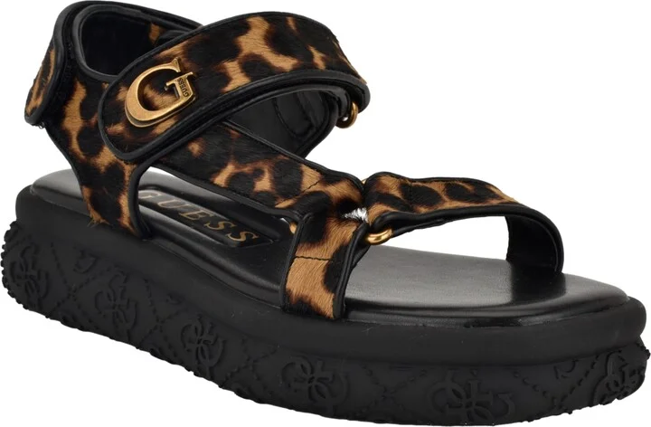 Guess Women's Lanara Quattro G Sport Platform Sandals - Black/Leopard