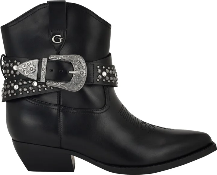 Guess Women's Lansly Embellished Buckle Western Booties - Image 2
