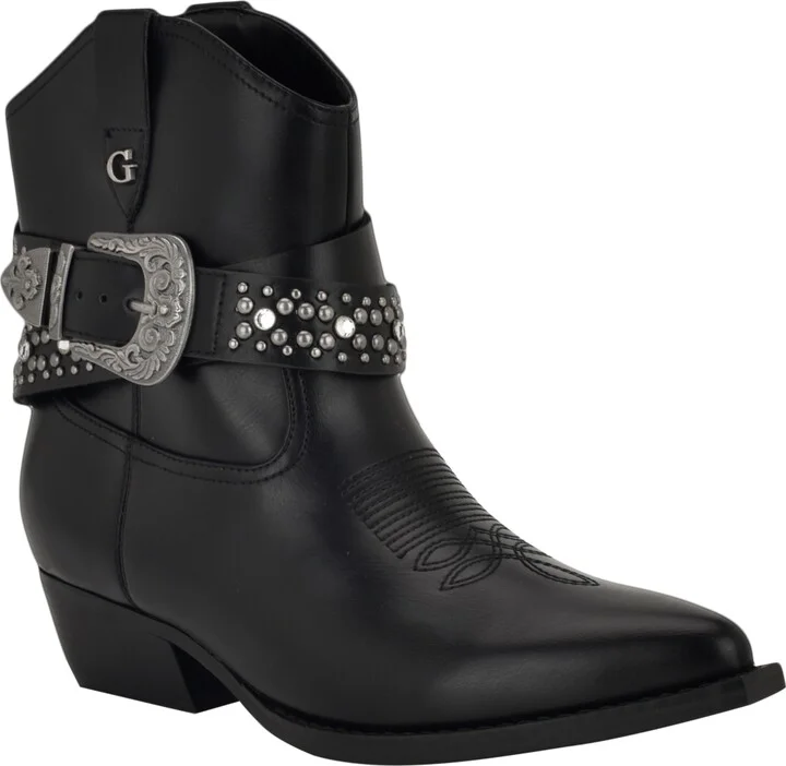 Guess Women's Lansly Embellished Buckle Western Booties