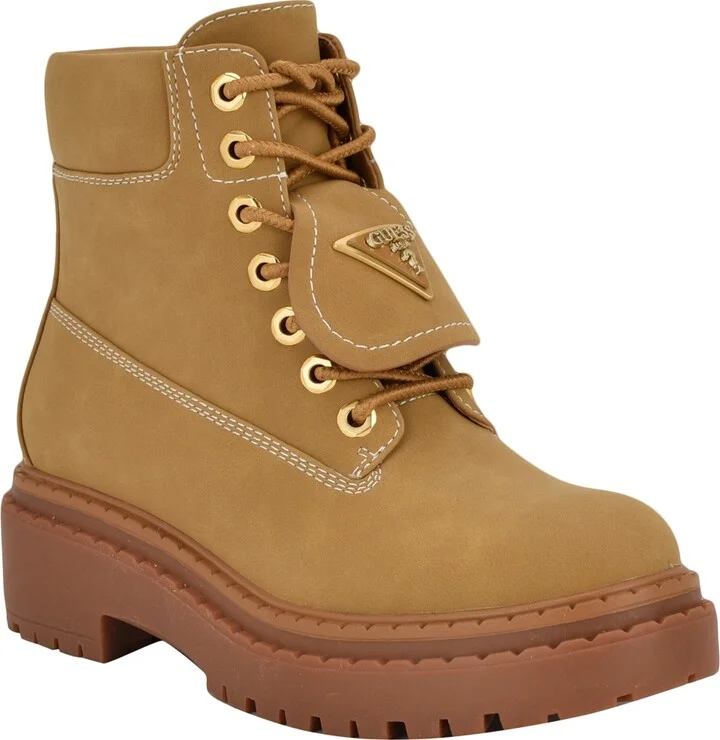 Guess Women's Leavey Logo Lug Sole Combat Boots
