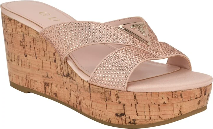 Guess Women's Lonaa Rhinestone Cork Platform Wedge Sandals