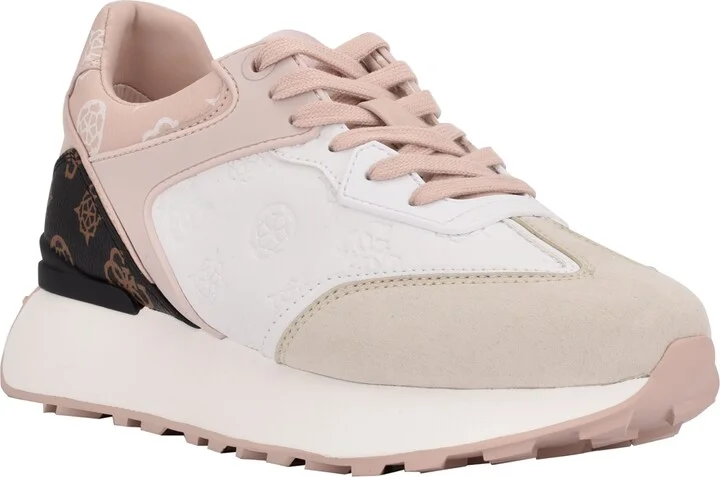 Guess Women's Luchia Fashion Forward Chunky Bottom Sneakers - White/Pink